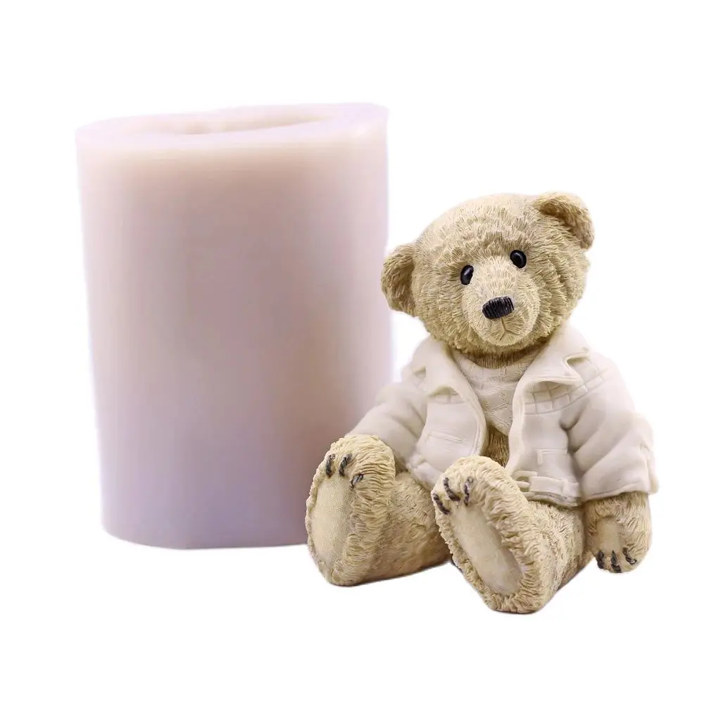 3D Sitting Cardigan Bear Silicone Mould Chocolate Ice Cake Decor Baking Art Craft Home Decoration DIY Soap Candle Plaster Mold