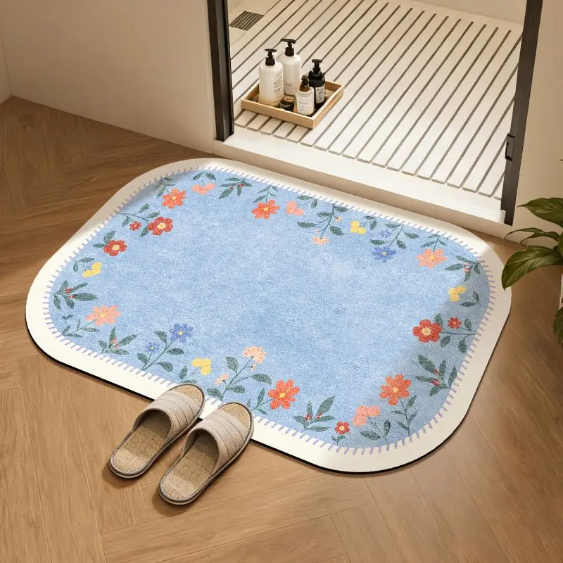 VIKAMA Alien Bathroom Floor Mat Retro Flower Anti Slip Water Absorbing Foot Mat Bathroom Home Decor