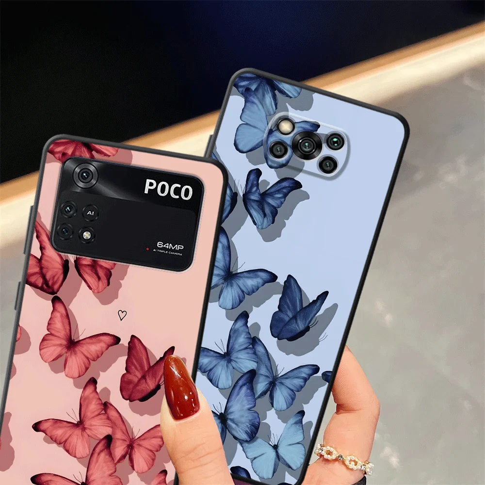 الكرتون لطيف فراشة الأسود لينة غطاء الهاتف القضية ل Xiaomi Poco F8 F3 C75 C71 C61 F1 M5 X3 X4 X5 X7 Pro M3 M4 M7 Pro C50