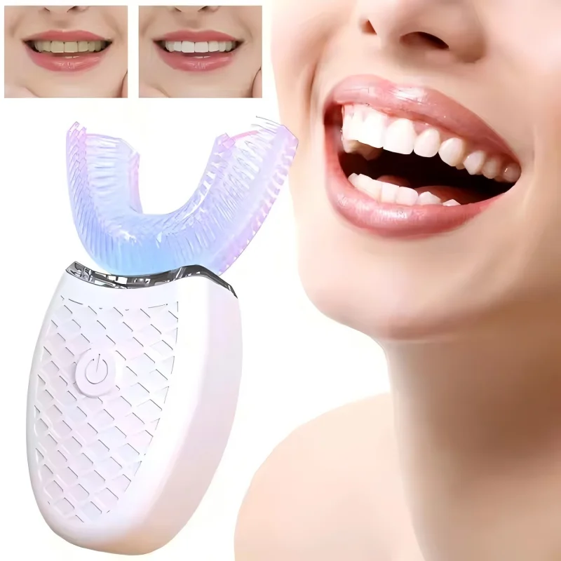 U-shaped sonic toothbrush - Automatically cleans and whitens teeth. Suitable for portable travel use and household applications.
