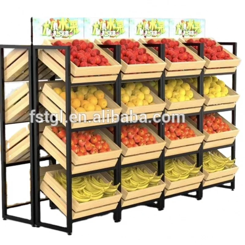 [Customized]Multi-tier supermarket metal wooden fruit vegetable stand gondola display rack