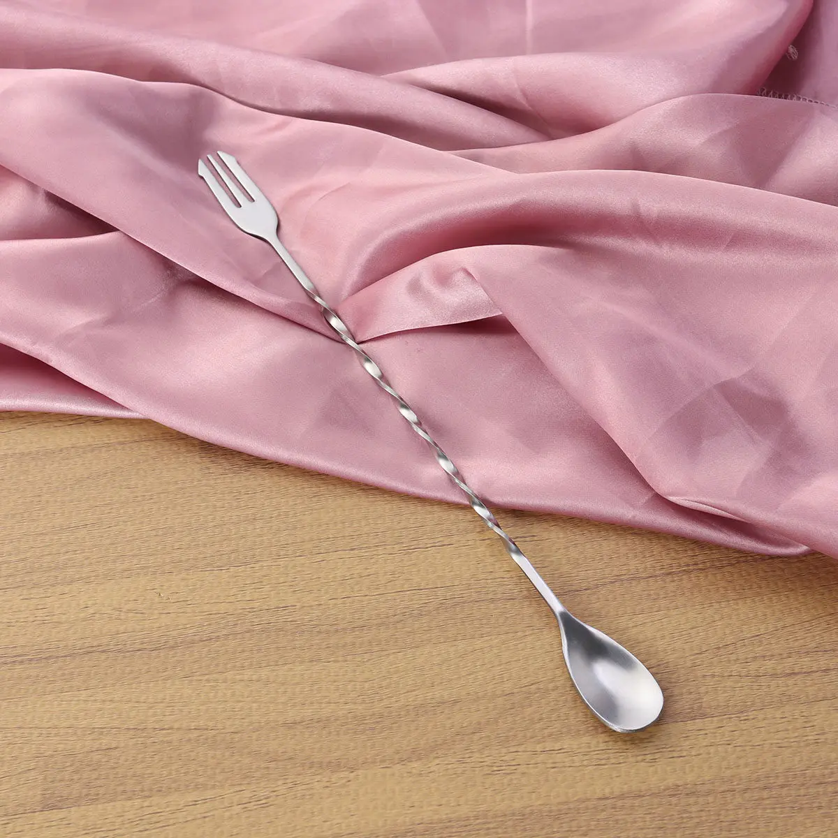 304 Stainless Steel Long Handle Twisted Spoon Mixing Fork 32Cm Cocktail Stirrer Swizzle Stick Bar Tool Dishwasher Safe Rust