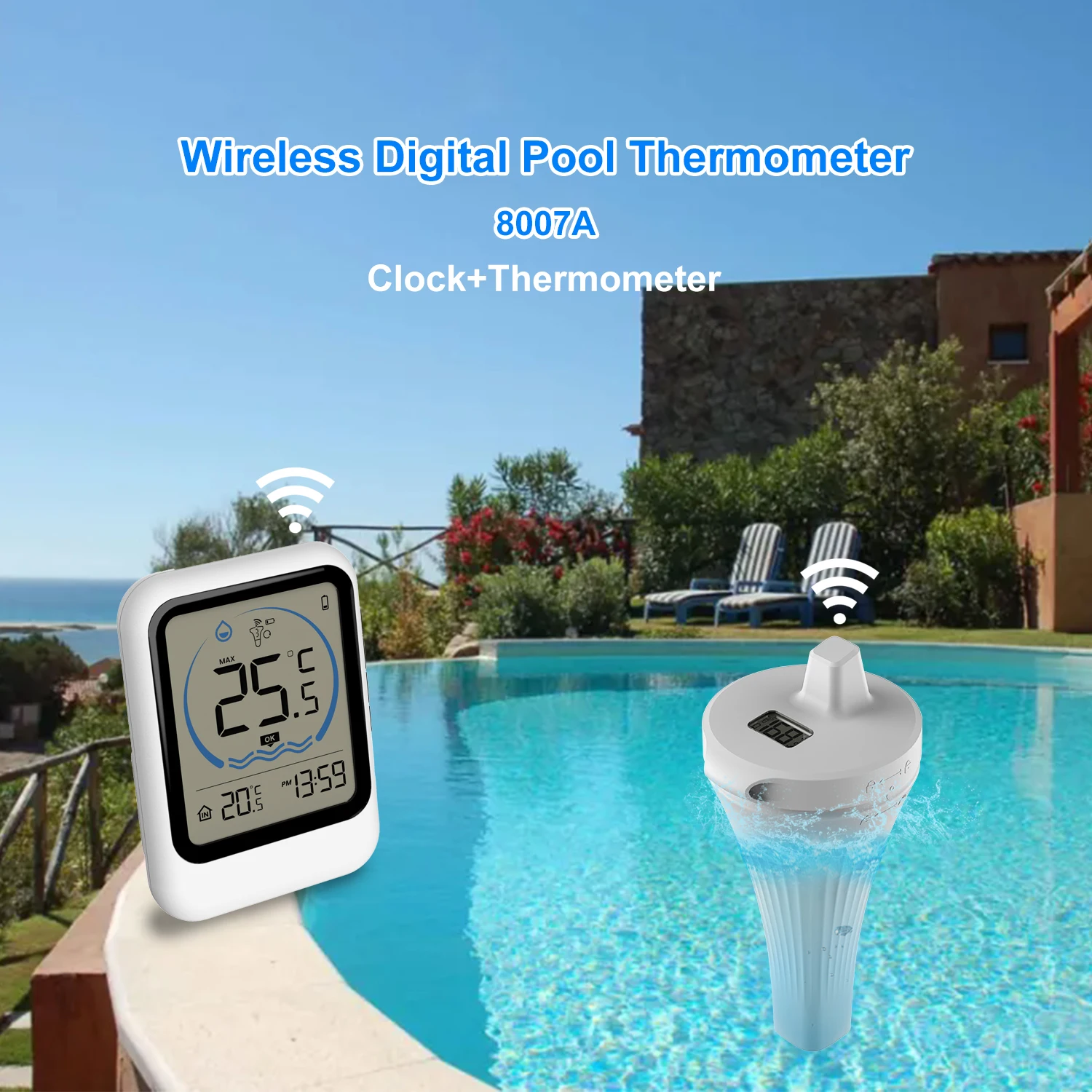 Wireless Digital LCD Pool Thermometer Clock Floating Swimming Pond Bathtub Aquarium Tank Water Indoor Temperature Monitor Record