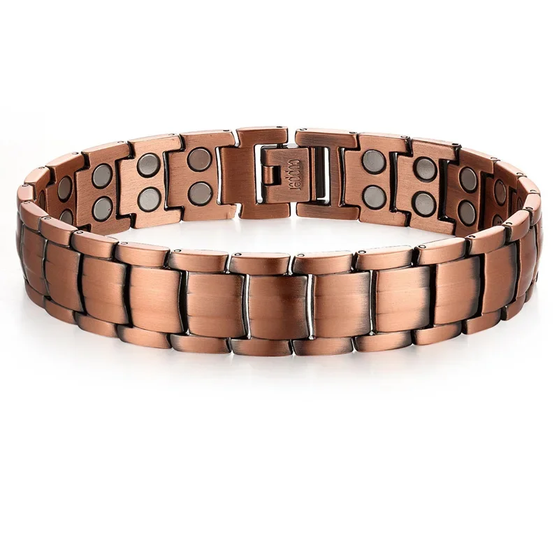 

Elegant Men's 99.9% Solid Copper Magnetic Bracelets Double-Row Strong Health Energy Germanium Magnets Field Therapy Jewelry