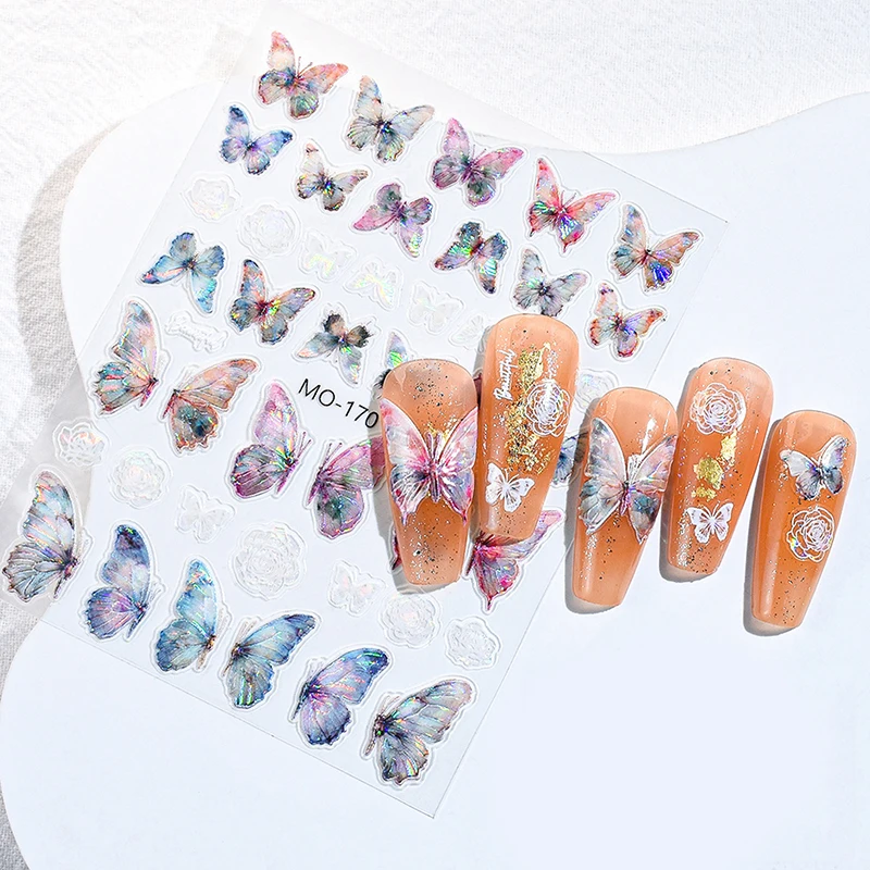 Stiker kuku kupu-kupu seperti hidup, Aurora Sweet Nail Styling stereoskopik Relief seni kuku Salon penggemar seni kuku