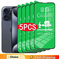 Película de cerámica suave HD para IPhone, Protector de pantalla sin cristal para IPhone 14, 11, 12, 13, 15 Pro Max, Mini, 8, 7 Plus, XS MAX, X, XR, 16, 5 unidades