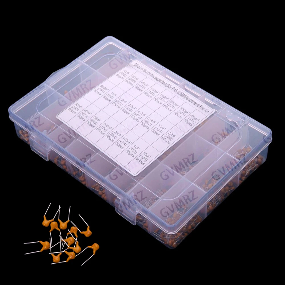 24Values 33NF 47NF 68NF 104 105 106  ​​1200PCS Each 50PCS Monolithic Capacitor Set 10PF-10UF  Through-hole 100NF 150PF 220PF