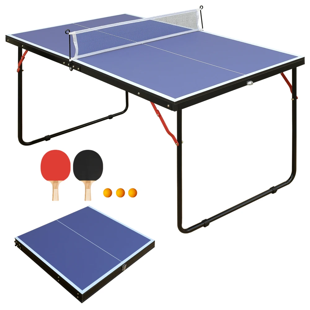 Ye 4.5FT Foldable Table Tennis Table, Suitable Ping Pong Table with Net and 2 Bats, Easy to Store, Blue