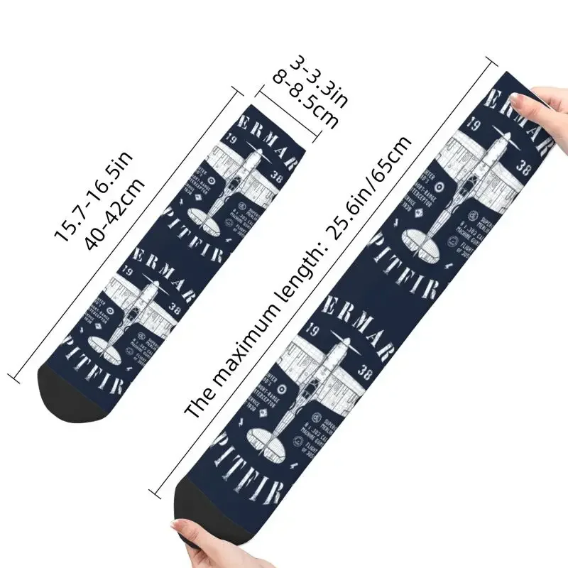 Kawaii Men's Supermarine Spitfire Dress Sock Unisex Breathable Warm Funny Fighter Plane Pilot Aircraft Airplane Crew Socks