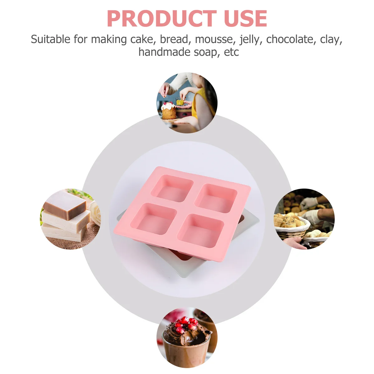 

2pcs 4-Cavity Silicone Soap Mold Food Grade Non-Stick Diy Cake Chocolate Making Tool Baking Crafts Molds