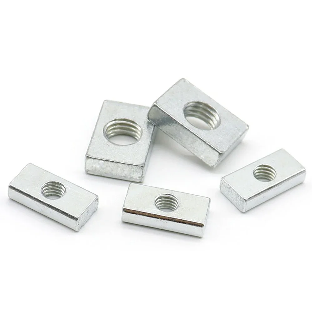 10/50pcs M3 M4 M5 M6 M8 Square Nut Rectangular Nuts Thin Slider Block Nuts Zinc-Plated Carbon Steel Aluminum Profile Accessory