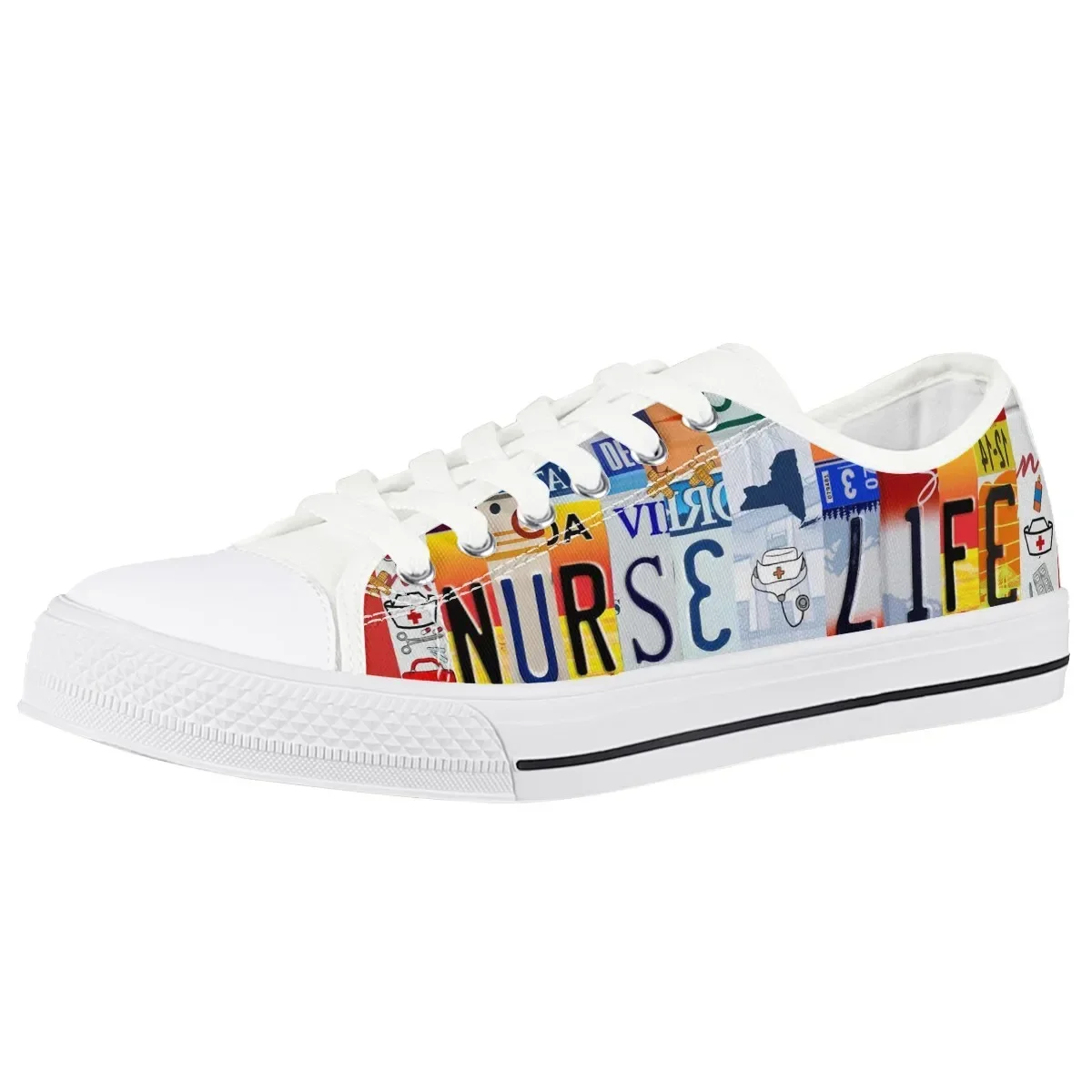 Women License Plate Nurse Pride Shoes Fashion Summer Casual White Shoes Canvas Breathable Flat Shoes Woman Sneakers