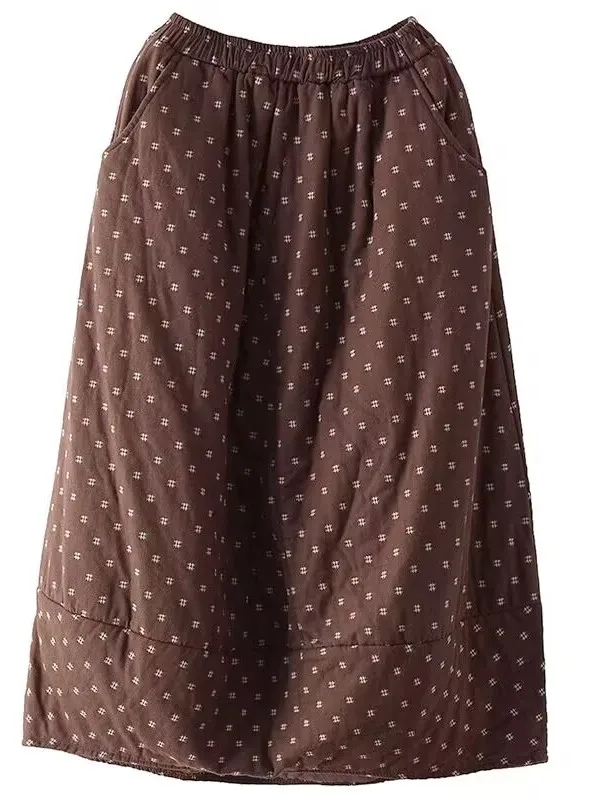 Thiened الخريف الشتاء الرجعية القطن الكتان f تنورة كبيرة الحجم المرأة مرونة الخصر التخسيس ميدي ألف خط القطن تنورة