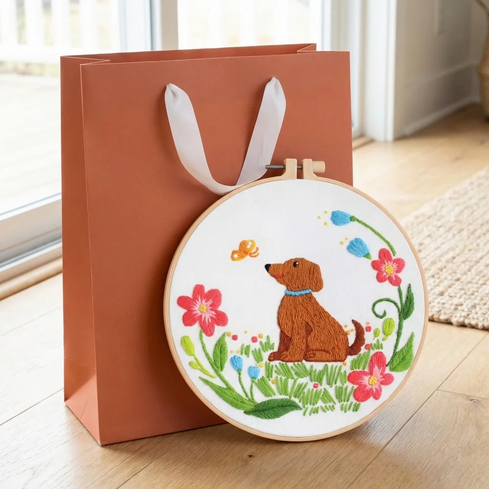 

Набор для вышивания: Новинка! Вышивка крестом с мультяшными животными (собаки, цветы) с пяльцами. Идеально для начинающих. Рукоделие.