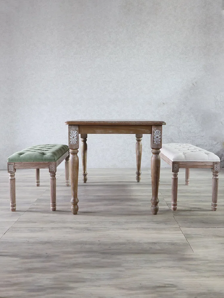 

Carved retro shoe changing stool solid wood bedside stool makeup dining table bench double chair