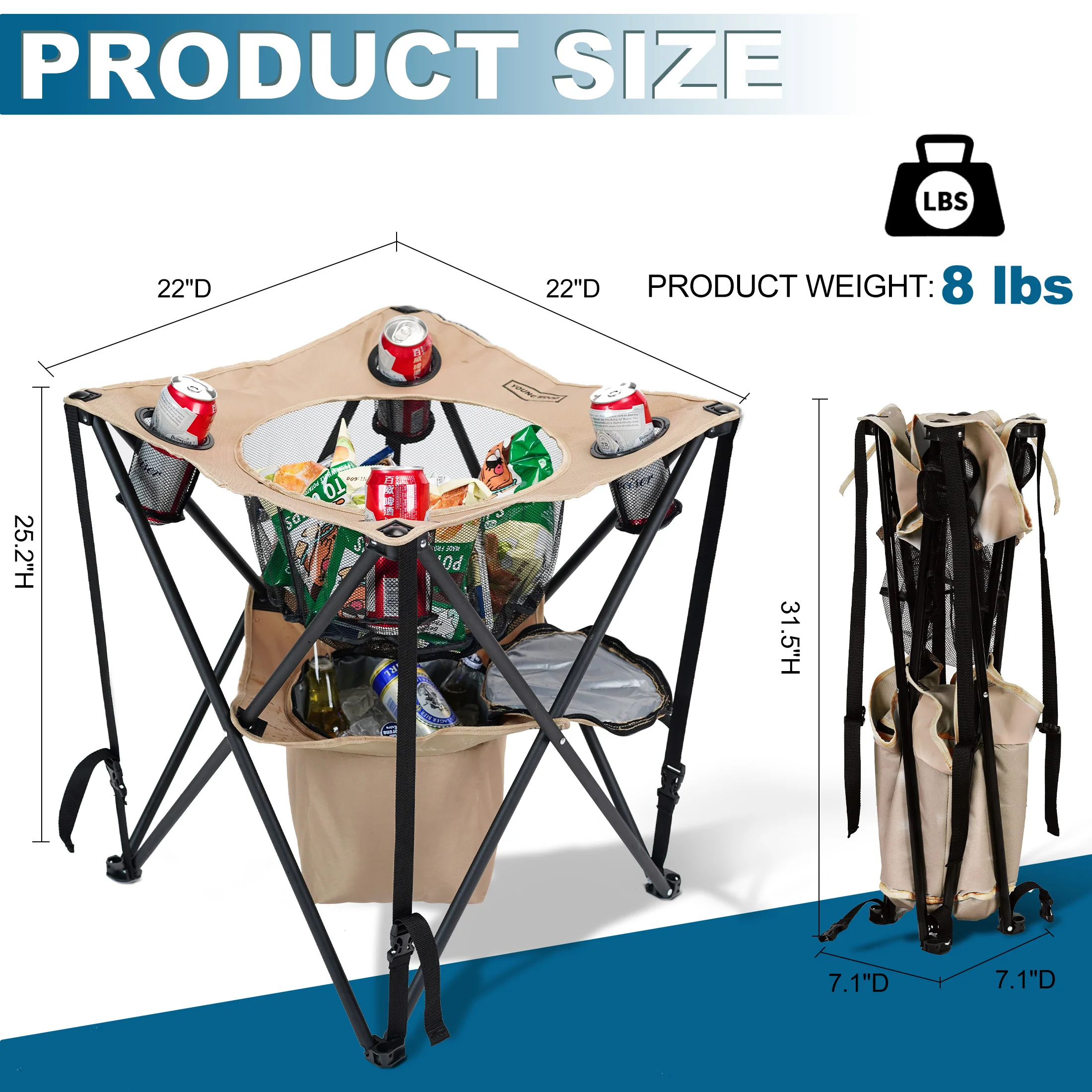 

khaki Ice Pack Table Camping Outdoor Picnic Using High-quality Materials Durable Lightweight Multifunctional Preservation