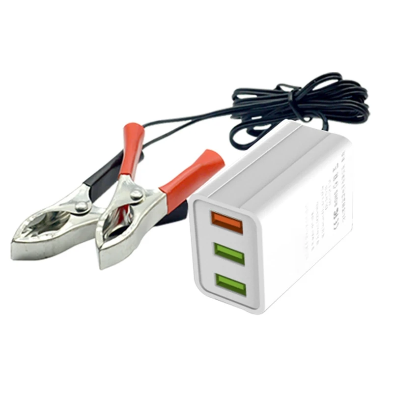 

Converter Battery Clip 12V-24V QC3.0 USB Charger Power Adapter 3 Ports Automatically Shunt Charging for iphone Android