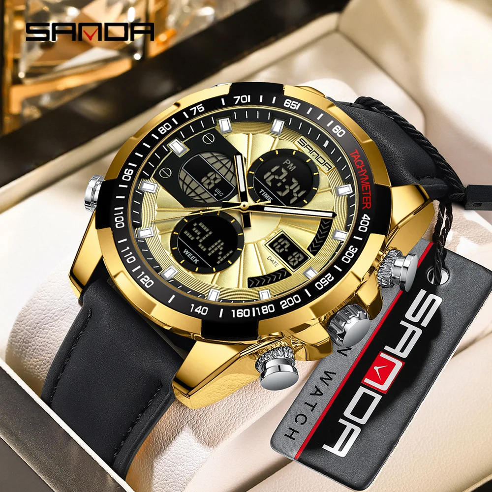 SANDA 5105 Dual Display Large Dial Men's Watch Electronic Quartz Dual Movement 5ATM Waterproof Outdoor Sports Hardcore Watch