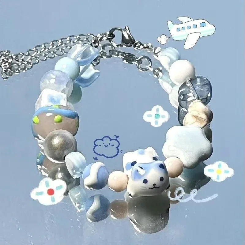 Kpop Cute Y2K Cartoon Pink Heart Cherry Cat Star Beads Bracelet Women Girls Korean Trendy 2000s EMO Sweet Jewelry Accessories view 3