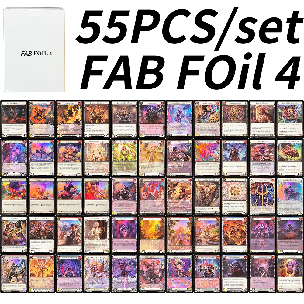 

Набор из 55 фольгированных карт FAB Foil4 Proxy Game DIY: Редкие карты TCG — Authority of Ataya, Light of Sol, Shelter from the Storm, Rampart of the Ram's Head