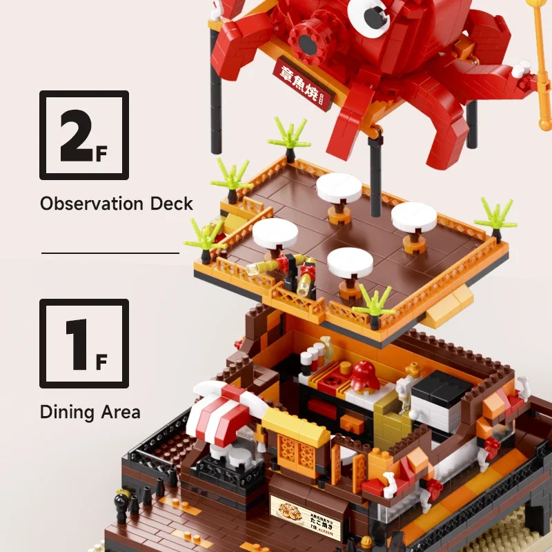City Street ViewTakoyaki Sushi House Building Blocks MOC สถาปัตยกรรมญี่ปุ่นเพื่อน Figures อิฐของเล่นเด็ก DIY ของขวัญ