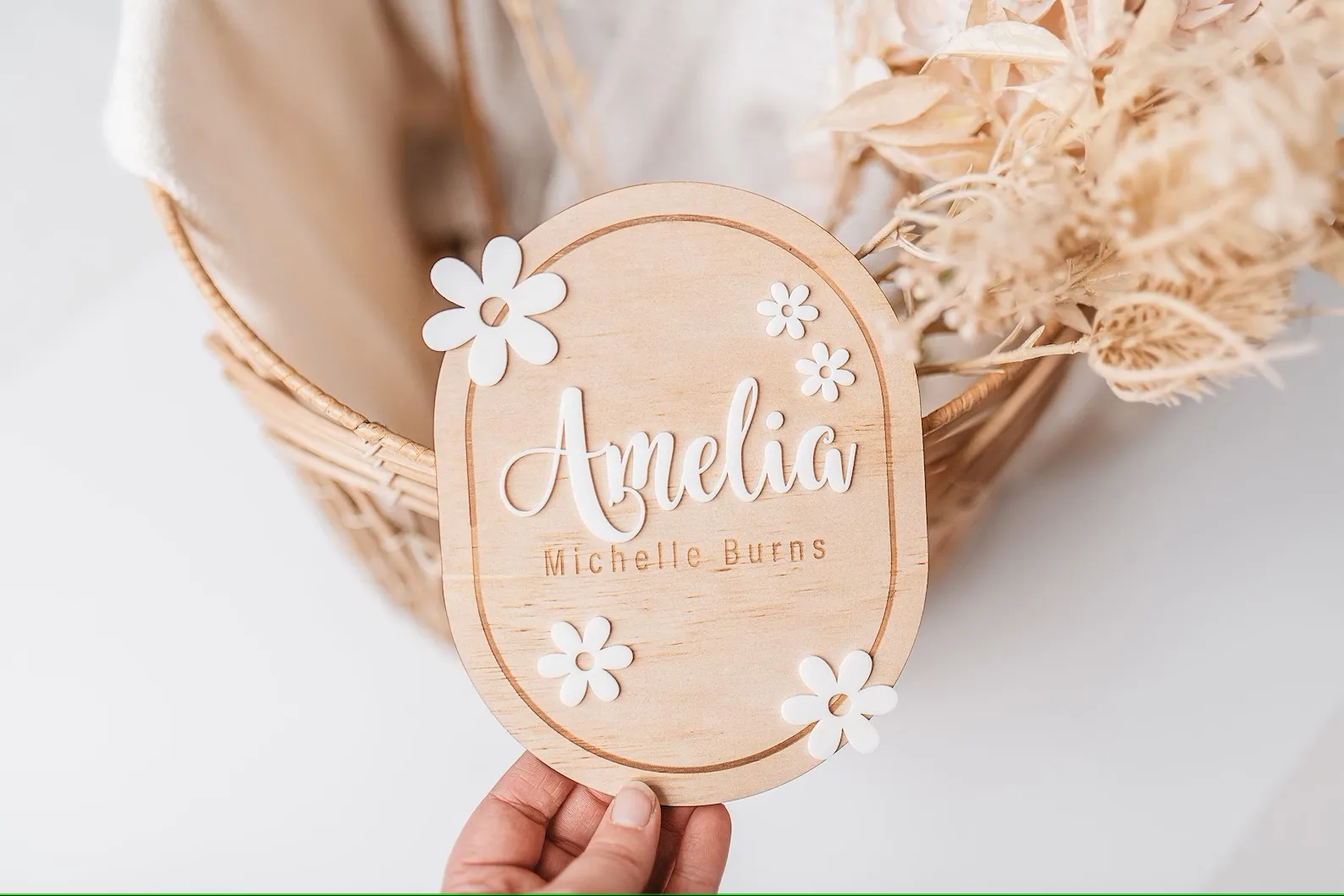 Custom Daisy Wooden Birth Details Plaque - Birth Announcement, Baby Name Reveal Nusery decor Milestones cards newborn gift