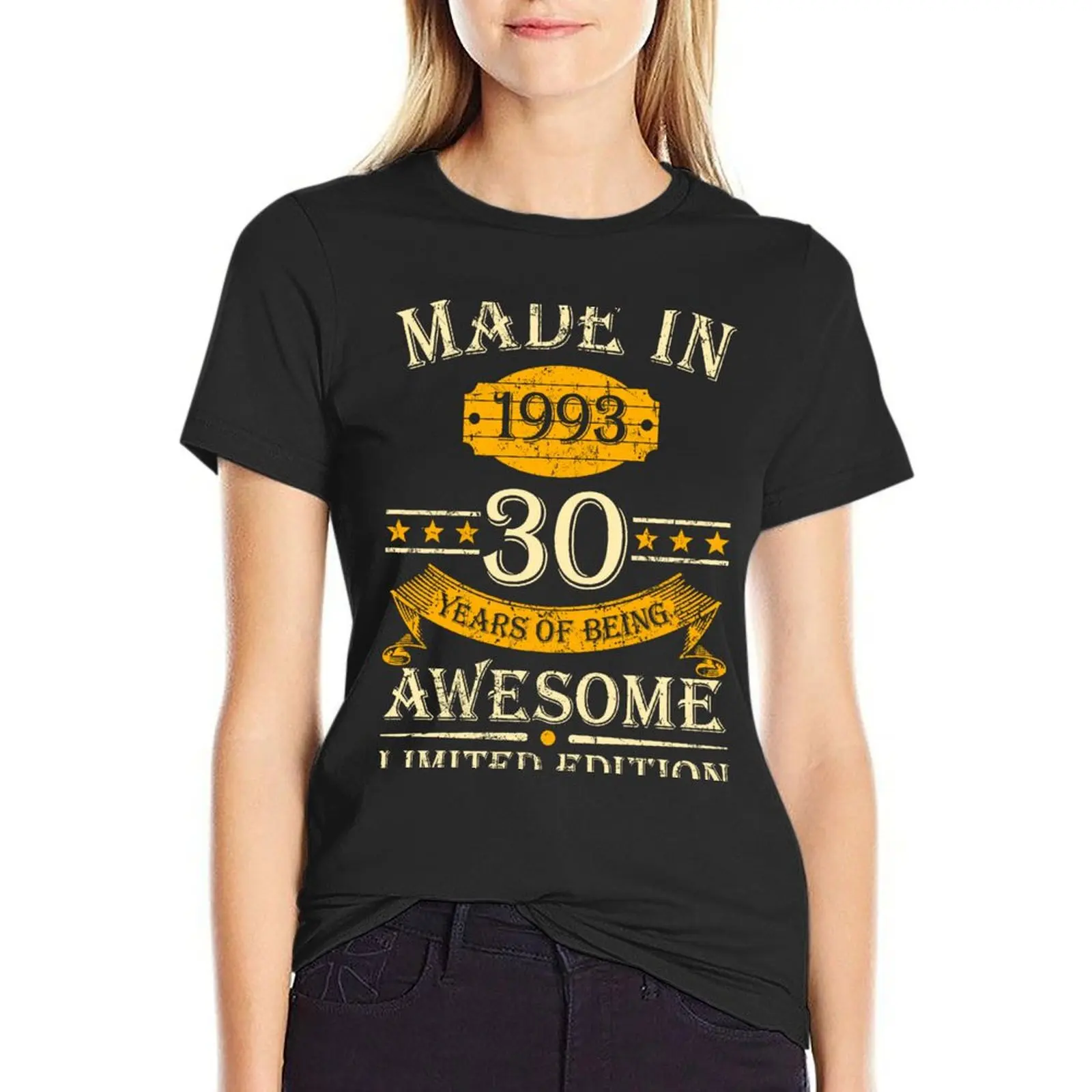 Hecho en 1993. 30 años de ser impresionante. Camiseta de edición negra para mujer, ropa vintage de verano, moda