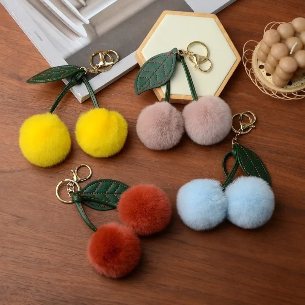 Cherry Plush Toy Keychain New Otter Rabbit Hair Fluffy Cartoon Keychain Gift Women's Bag Pendant Backpack Car Key Pendant