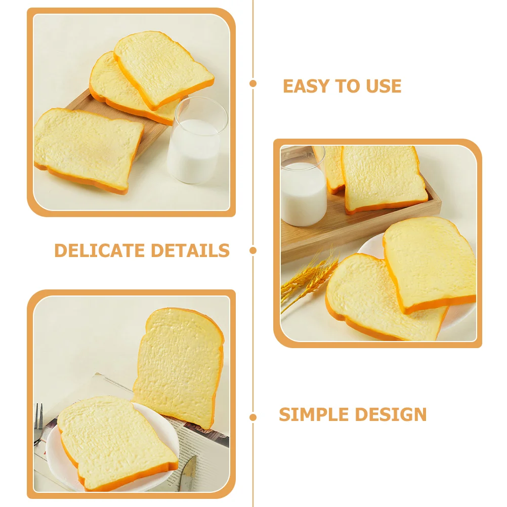 3 Pcs Decorate Toast Model Realistic Artificial Kitchen Food Play Fake Slice Yellow Simulated Bread