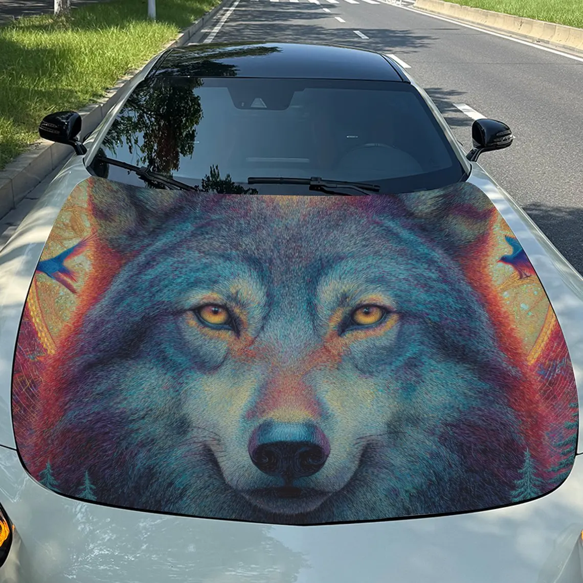 Car Decals Vivid Wolf Head Pattern, Featuring a Lifelike Wolf with Piercing Eyes and Fluffy Fur, Adding a Touch of Wild Charm Ca