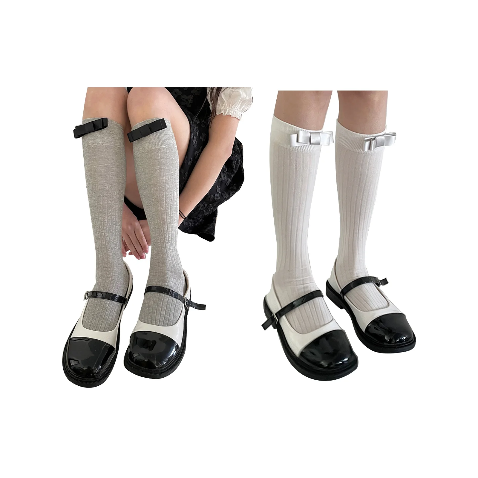 

Комбинация: светло-серый и черный бант + белые и серые хлопковые носки с одним узором