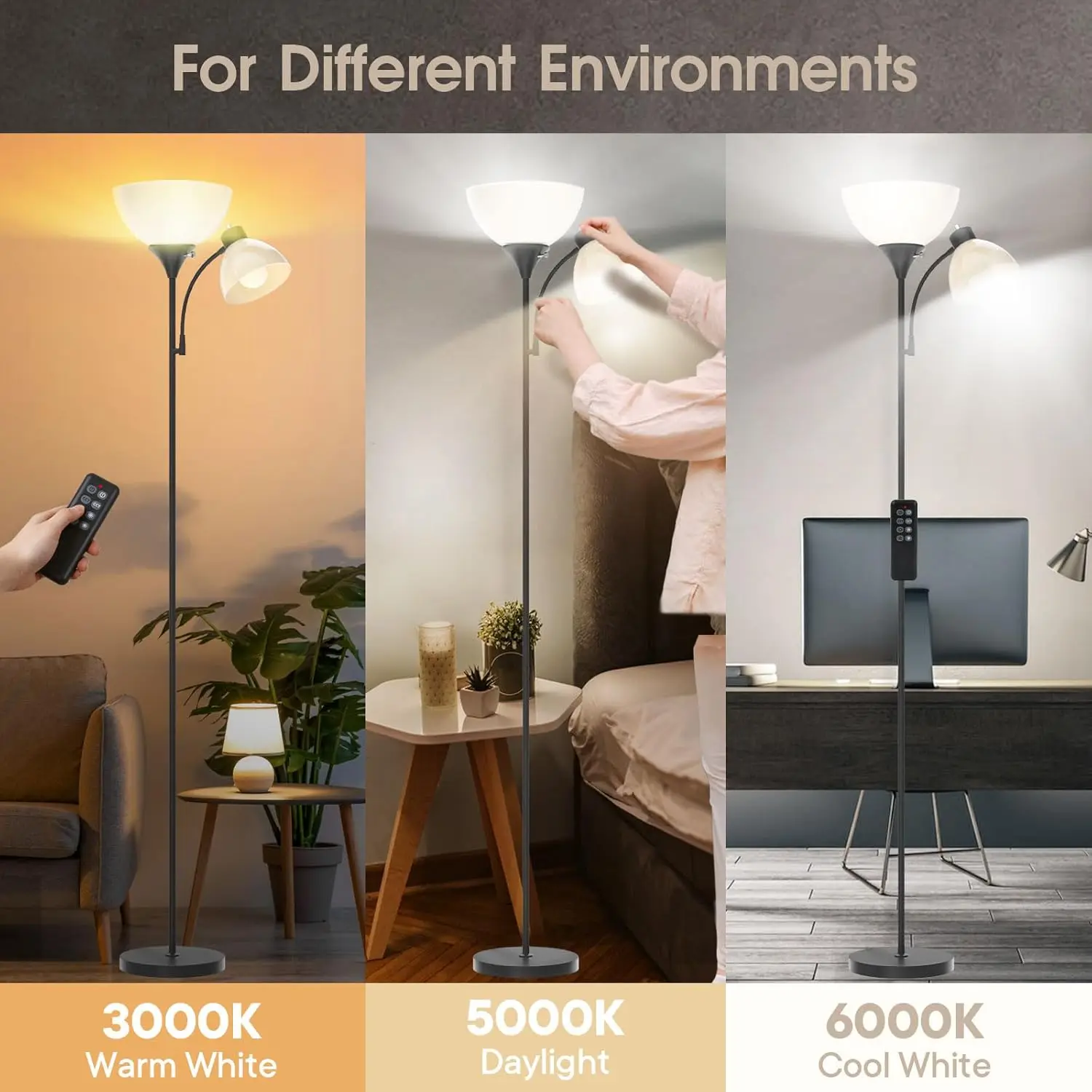 Smart LED Floor Lamp with Remote, 2100LM Brightness, 4 Color Temperatures Adjustable for Living Room Bedroom