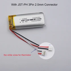 3.7V 3.7Wh1000mAh 3-Wires Thermistor Li Lithium Battery 102050 JST 3Pin 2.0mm Compatible For GPS Bluetooth Speaker DashCam LED