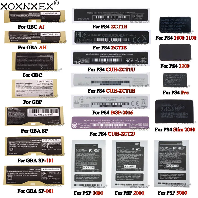 Pegatinas traseras de etiqueta para consola de juegos GBA SP GBC GBP, pegatinas de carcasa, sellos de etiqueta para PS4 Pro Slim 2000 1000 1100 1200
