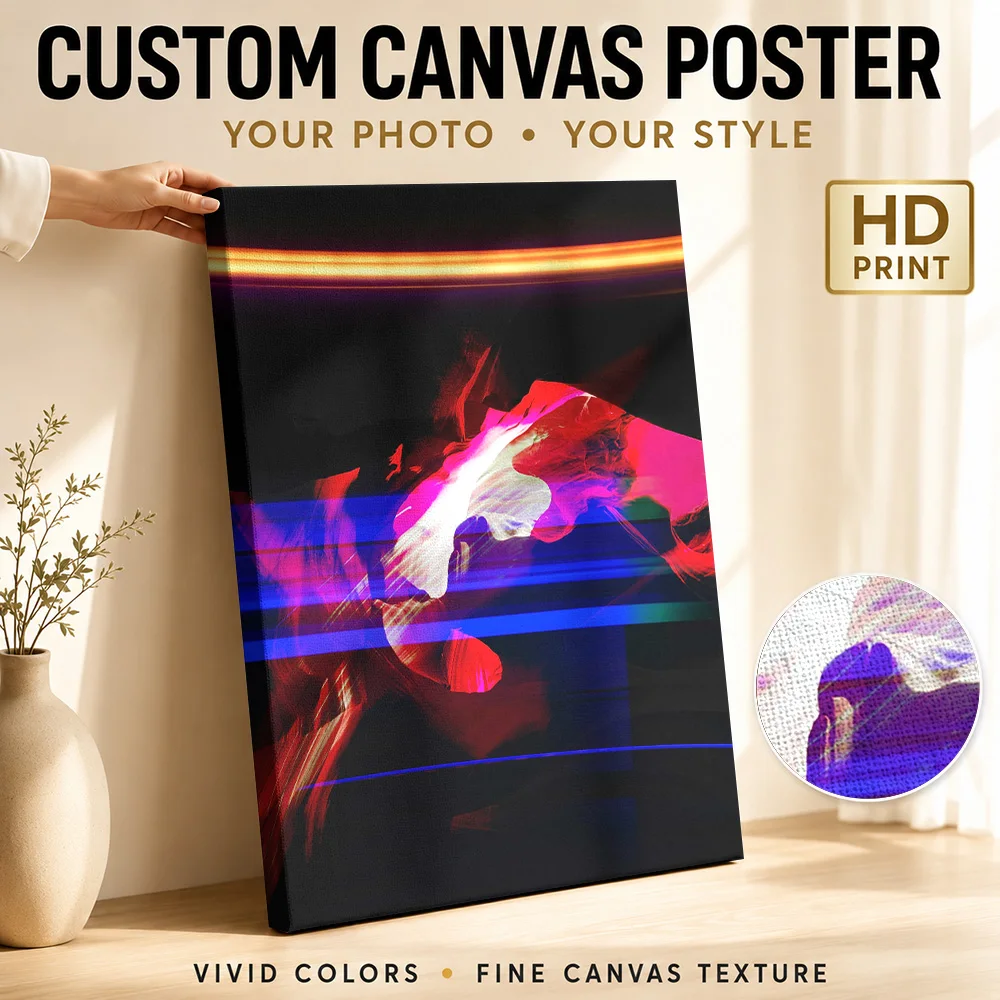 Red And Blue Light Trails Canvas Print Personalized Photo Abstract Wall Art For Modern Apartment Lounge, Interior Stylist Gift