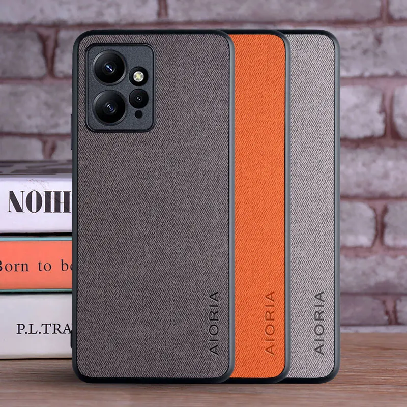 Luxury Textile Leather Case for Xiaomi Redmi Note 12 4G Soft TPU with Hard PC 3in1 Material Camera Protection Cover