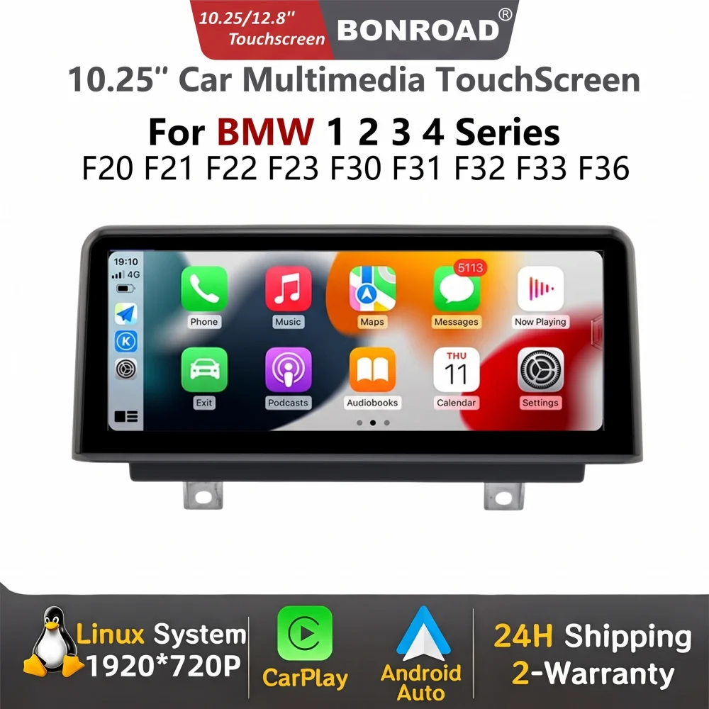 BONROAD Écran tactile multimédia sans fil CarPlay Android Auto 10,25/12,8 pouces pour BMW Série 1 2 3 4 F20 F21 F23 F30 F31 F32 F33 F34 F36 NBT EVO 2011-2019 Navigation GPS Autoradio