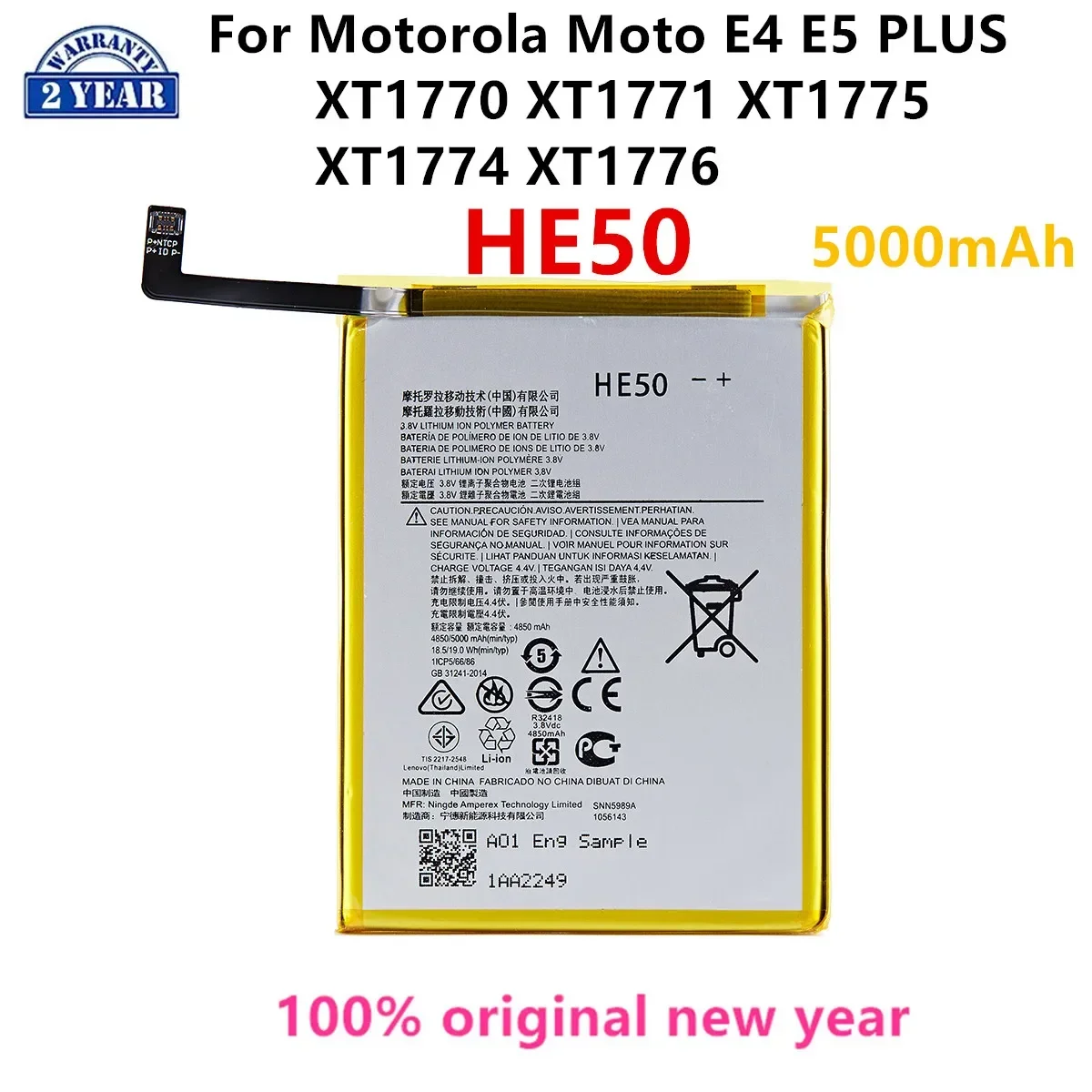 

100% Original HE50 5000mAh Battery For Motorola Moto E4 PLUS/ E5 PLUS XT1770 XT1771 XT1775 XT1774 XT1776