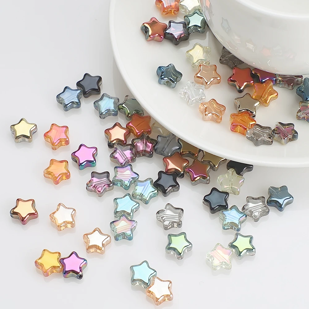 50Pcs 10mm Five-pointed Star Glass Beads Loose Spacer Beads for Jewelry Making DIY Handmade Bracelets Earrings Accessories