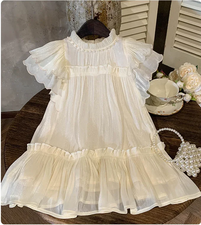 Retail New Baby Summer Girls Teenage  Beading Party Dress, Princess Kids Sweet Fashion Dress Holiday  3-8T