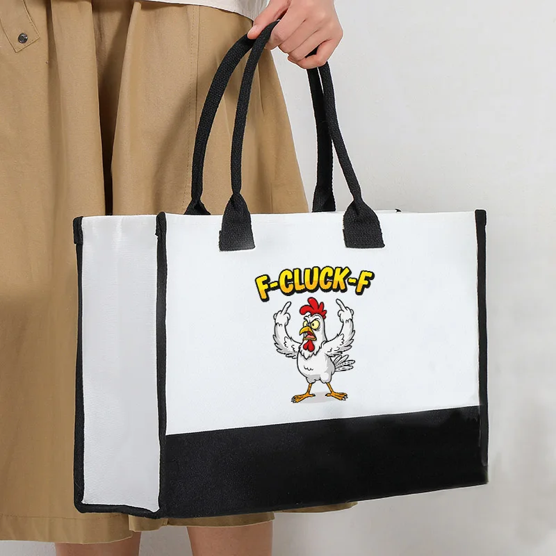 2026 جديد F-CAW-F الدجاج الكرتون نمط حقيبة يد كبيرة أبيض وأسود اللون منعت حمل حقيبة هدية حفلة هدايا السنة الجديدة صديقة #3