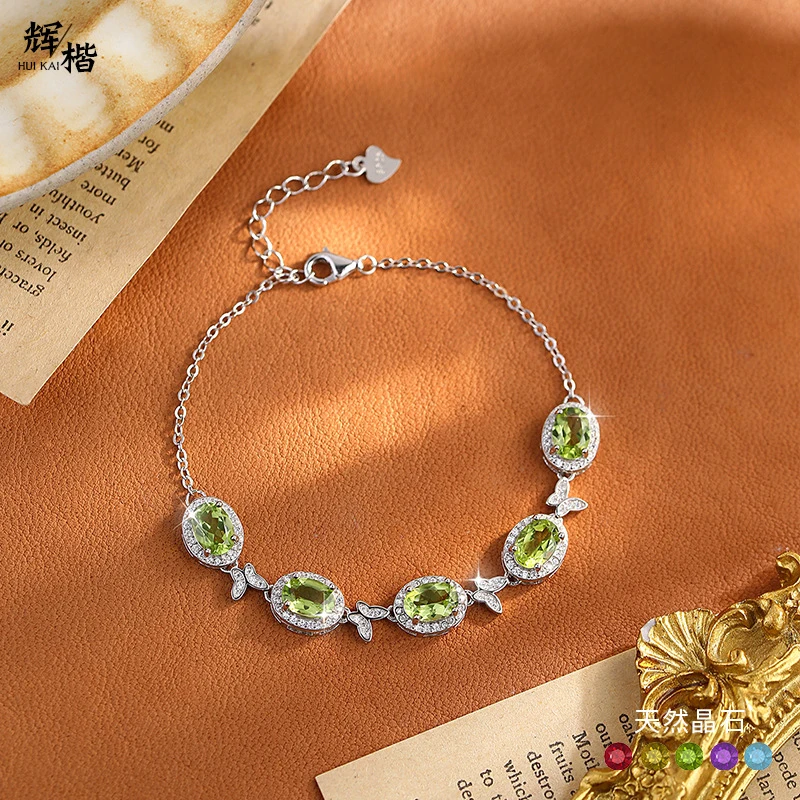 

s925 sterling silver inlaid with natural bracelet, multi-color,, stylish women's model