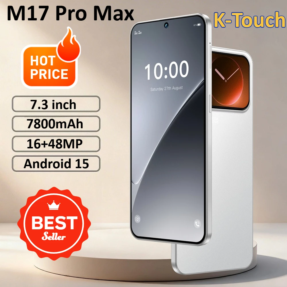 Téléphones mobiles K-Touch New M17 Pro Max, smartphone Android 5G, téléphone portable avec grand écran de 7,3 pouces, 16 Go + 48 MP, 22 Go + 2 To, batterie 7800 mAh, double SIM, identification faciale, déverrouillage facial, téléphone 5G WiFi.