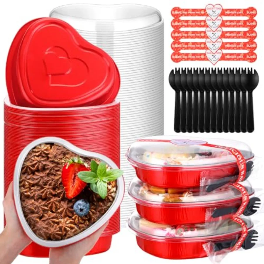 

50 шт. форм для кексов объемом 22 унции, фольгированные стаканчики для кексов с крышками и ложками, одноразовые формы для выпечки, формочки для кексов на День святого Валентина