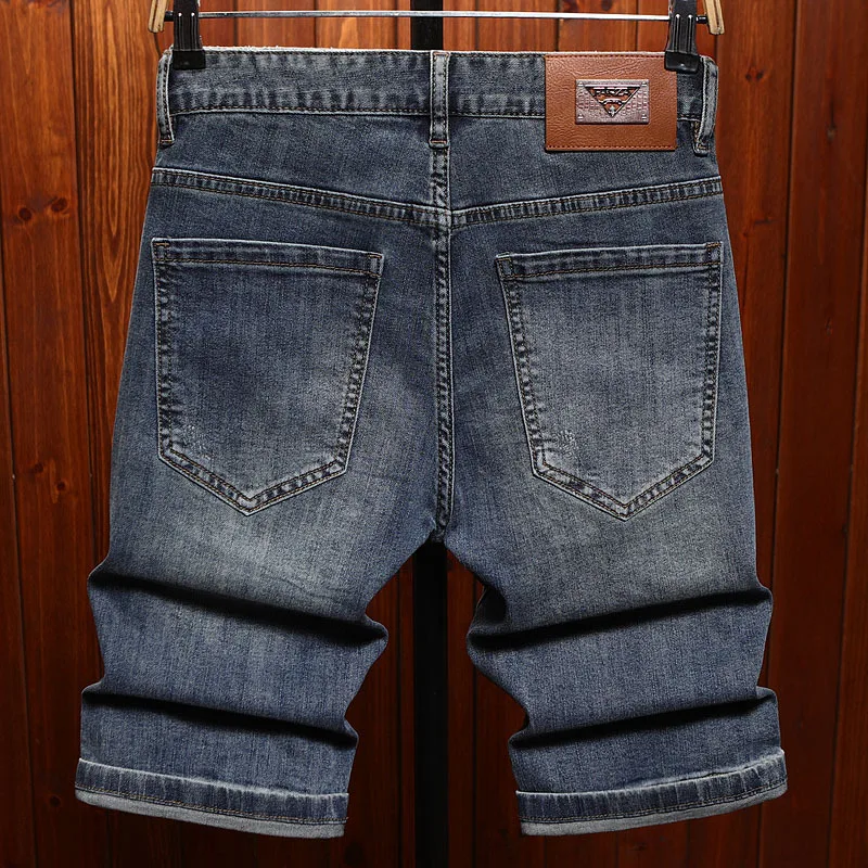 Embroidered printed denim shorts men's street fashion summer thin stretch slim fit casual cropped pants