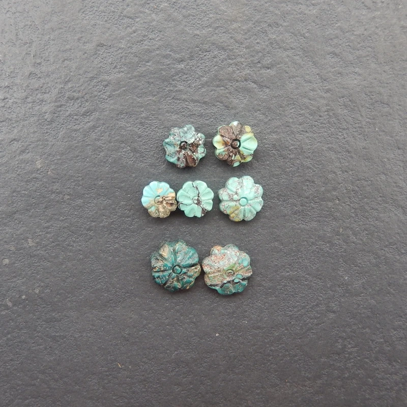 7PCS Natural Flower-Shaped Turquoise Beads with Rust Matrix Inclusions for Handmade Jewelry And Artisanal Crafts 11x11x5mm-3.8g