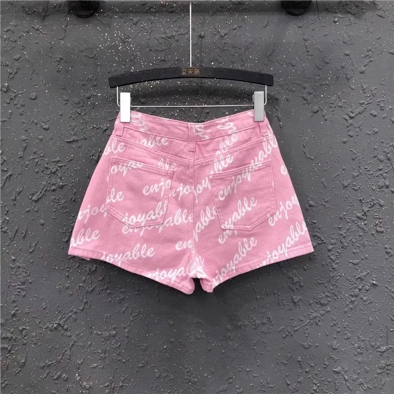 Women\'s Pink Slit A-line Denim Shorts Skirt 2024 Summer New High-waisted Slim Hip Skirt Korean Fashion Clothing