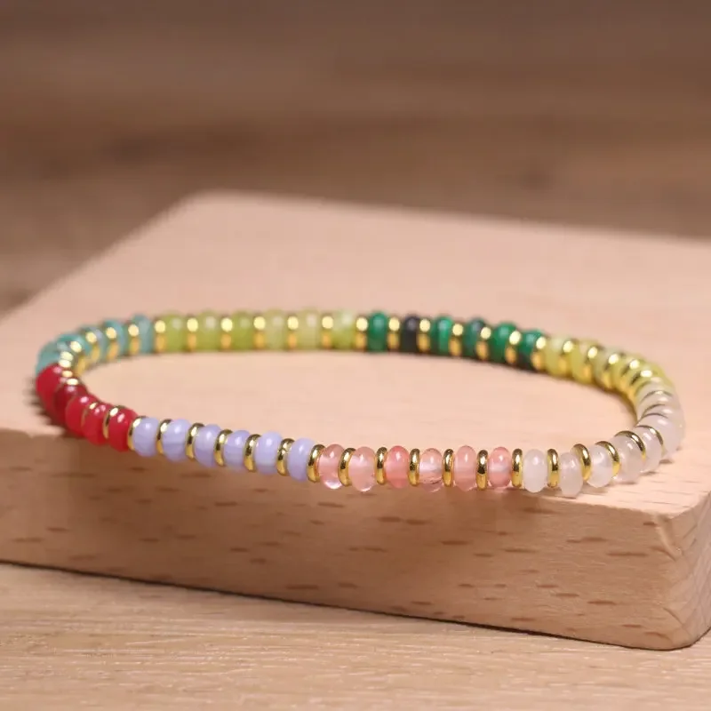 East-Meets-West Abacus Stone Bracelet - Yellow/Red Aventurine & Malachite Beads for Boho Chic and Unique Healing Jewelry - view 2