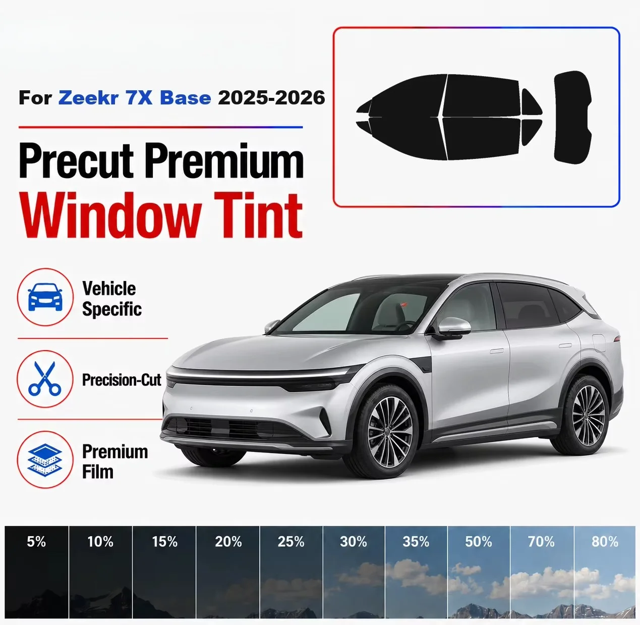 Premium Precut Window Tint Kit Front Rear Windows Rear Windshield For Zeekr 7X Base 2025-2026 Complete Set Nano Ceramic Film