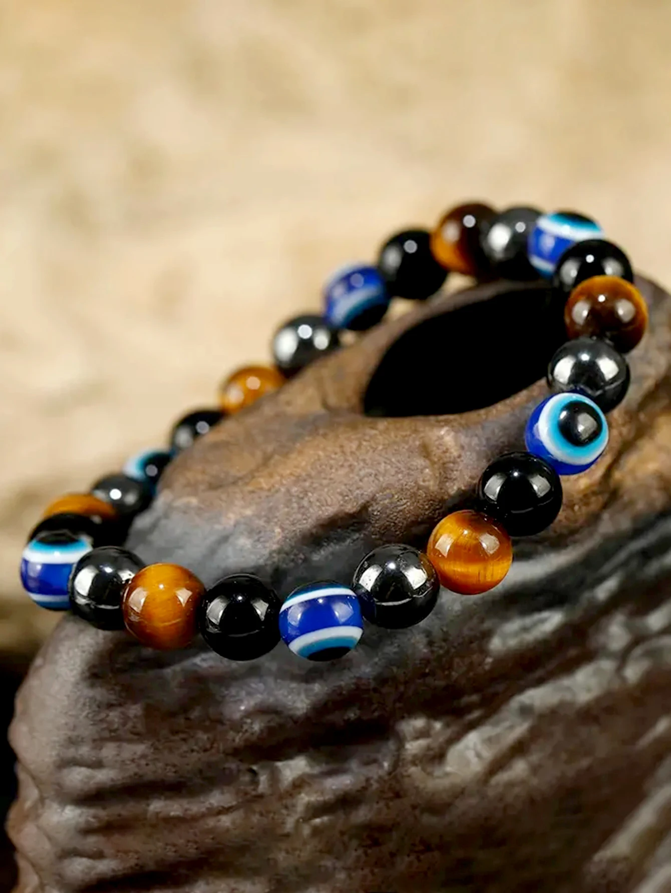 OAIITE-pulsera Turca contra el mal de ojo para mujer, pulsera de piedra de ojo de tigre para hombres, joyería curativa de hematita para el cuidado